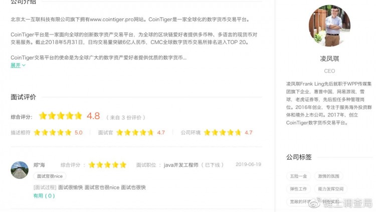 國內(nèi)關(guān)聯(lián)公司CoinTiger實(shí)際上是北京融科望京中心的“北京太一”